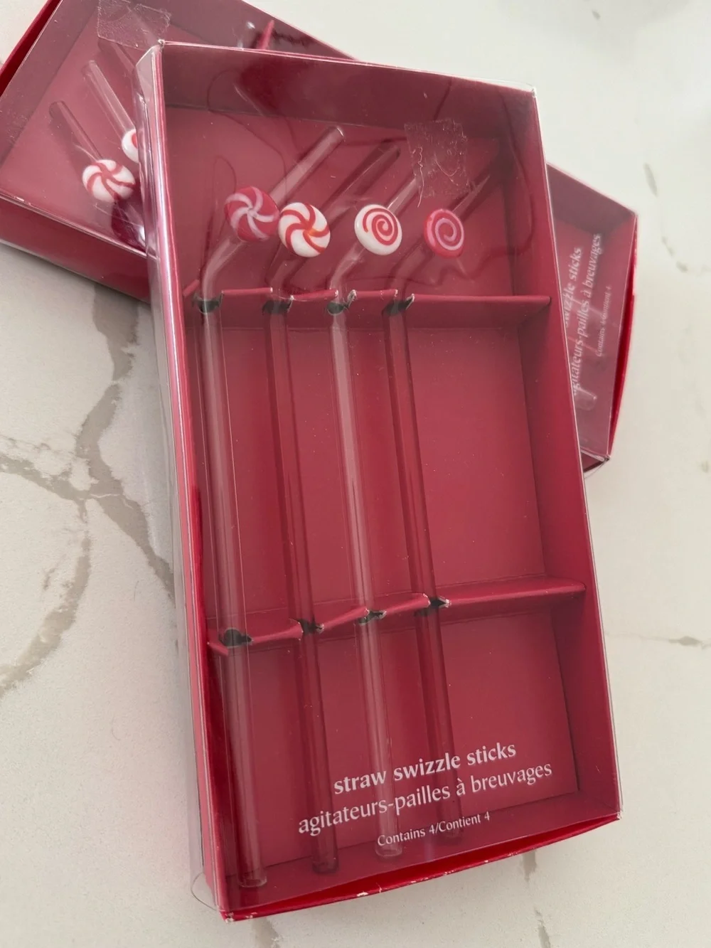 Pier 1 Christmas Candy Cane Set of 4 Glass Straws NWT